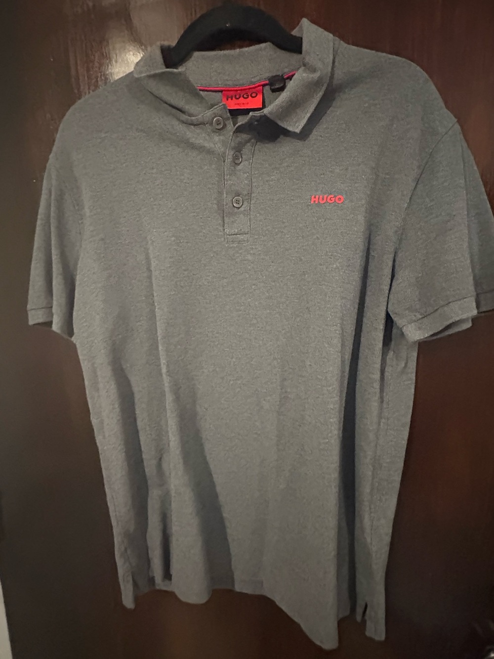 Bundle 2 for $30. HUGO Heather Gray Polo with Red Logo. Size Medium.
